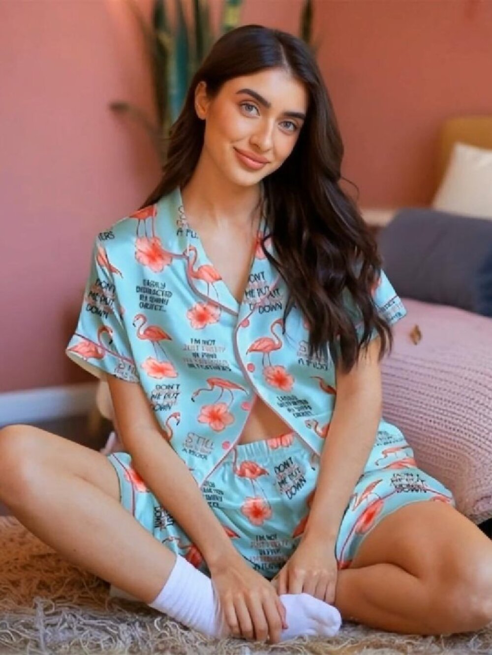 Women's Short Satin Pajama Set Lightweight Sleepwear V-Neck Lounge - Picture 7 of 7